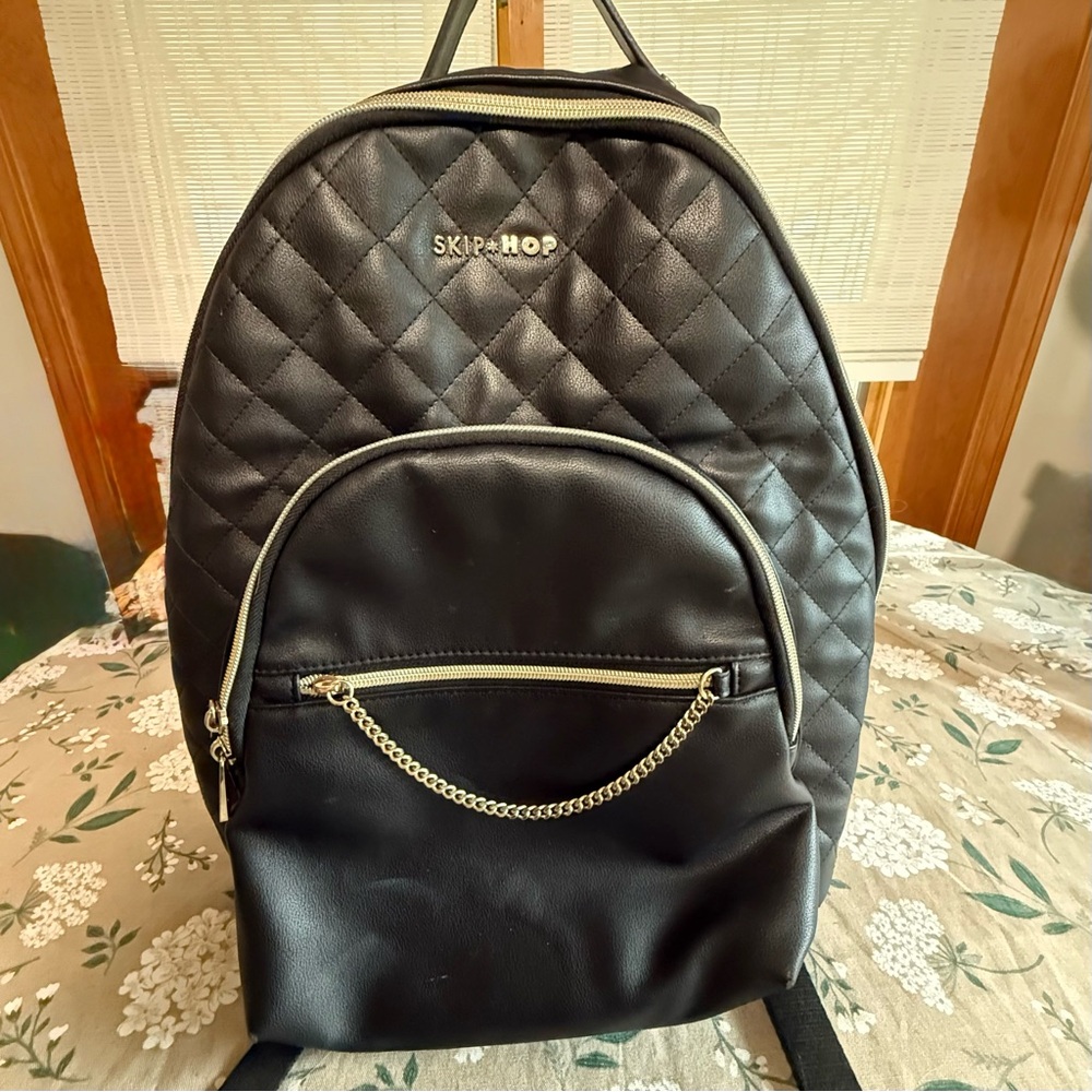 Skip Hop Black Quilted Backpack with Glossy Finish